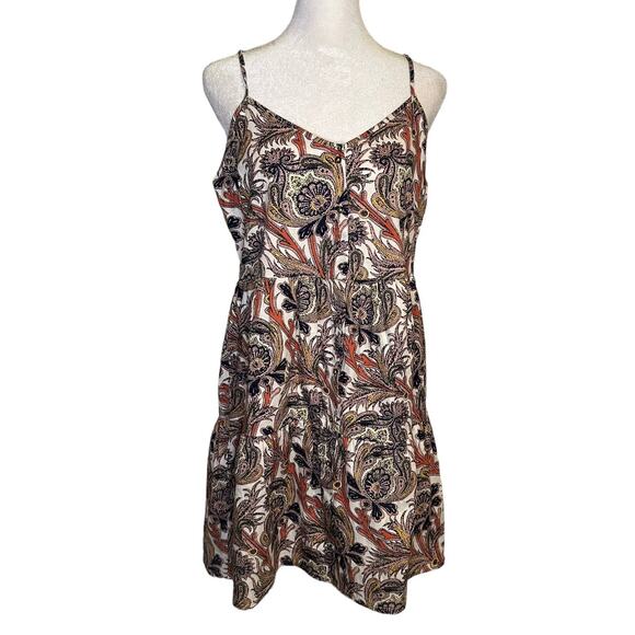 RVCA cream paisley print button down mini dress size M - Picture 1 of 12